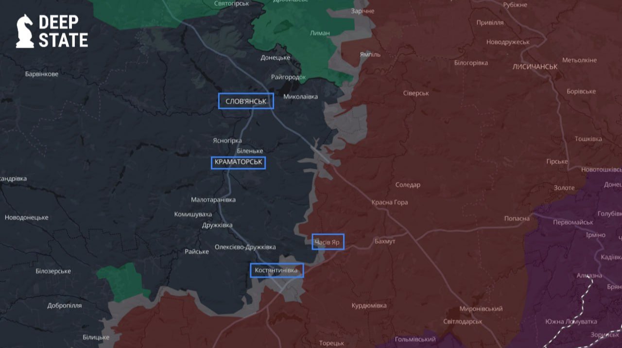 DeepState: Росіяни продовжують інфільтрацію в Костянтинівку та посилюють тиск на Слов'янсько-Краматорський напрямок
